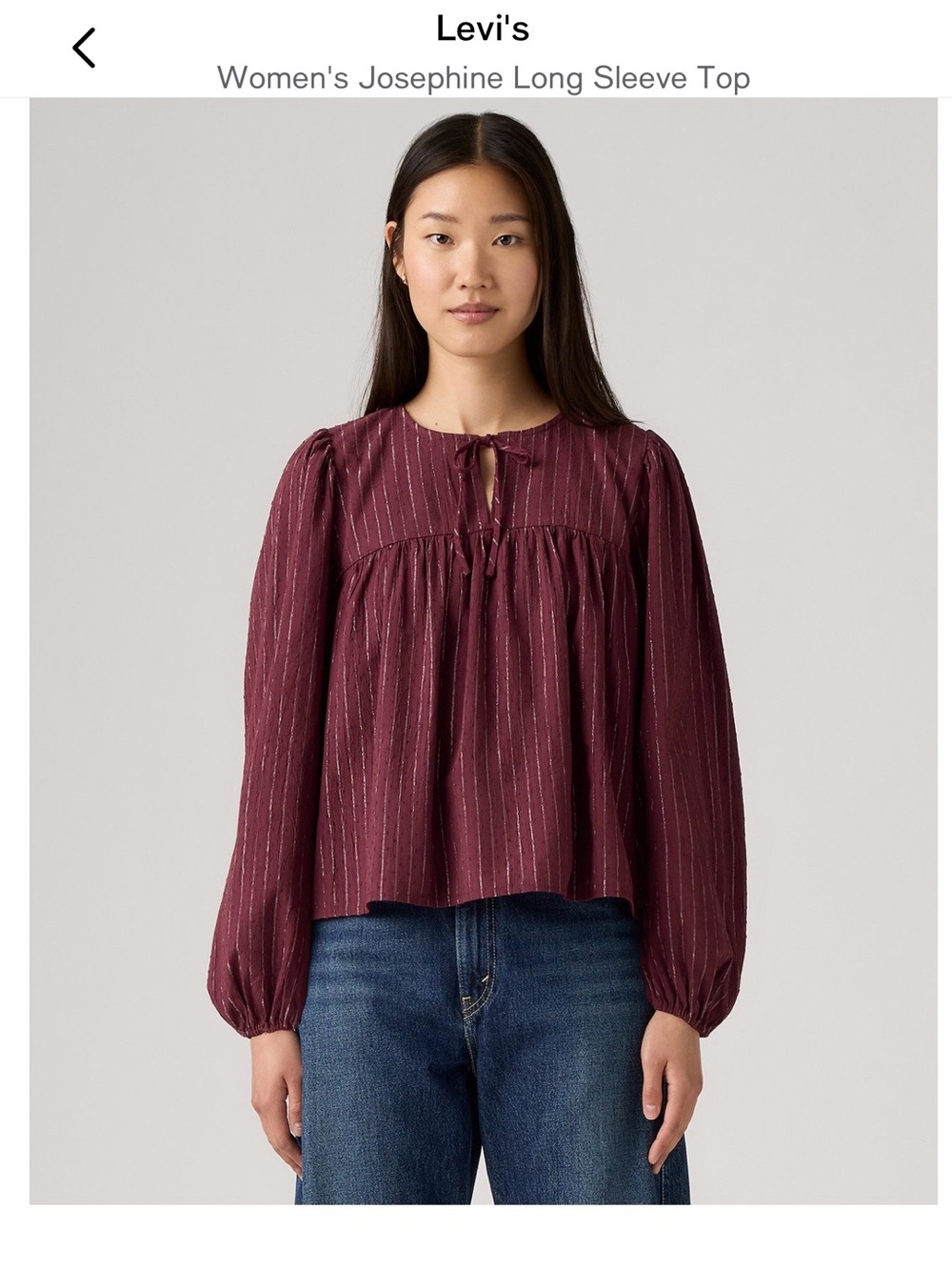 NWT Levi’s Josephine Blouse XL Burgundy Lurex Stripe Long Sleeve Relaxed